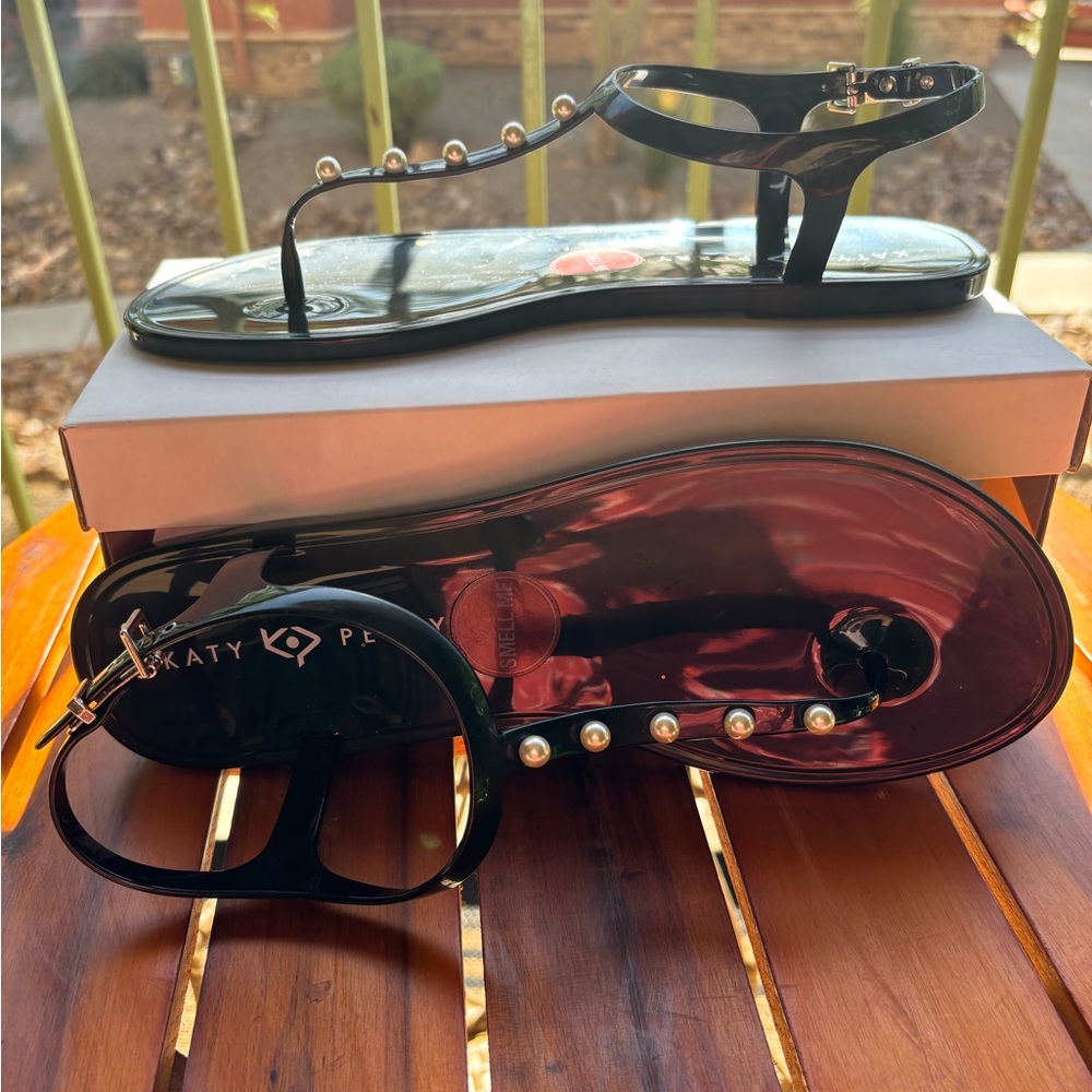 Katy Perry Collections Black Sandals with Pearl Accents